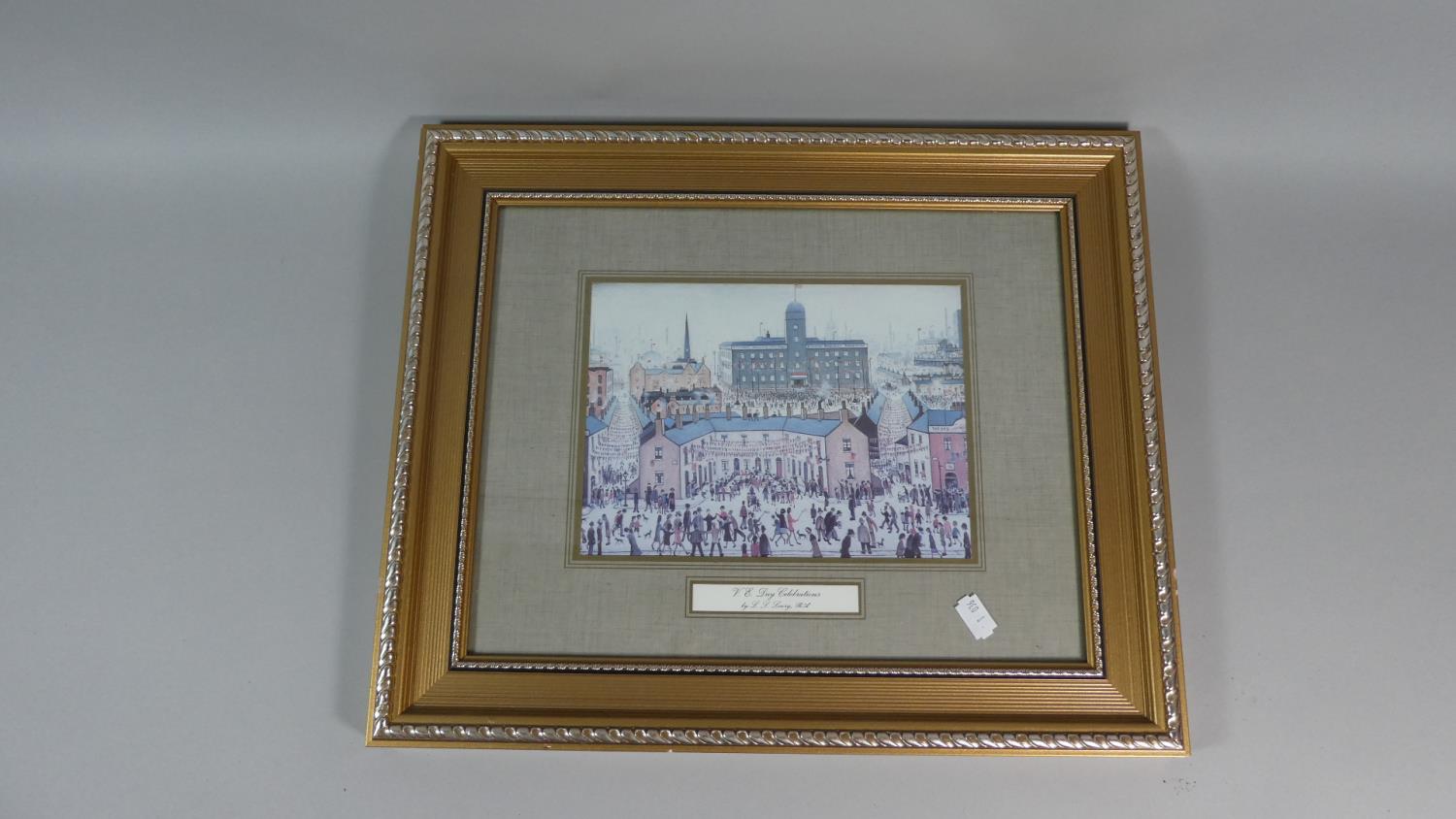 A Pair of Small Gilt Framed Lowry Prints, Industrial Landscape-The Canal and VE Day Celebrations - Image 2 of 3