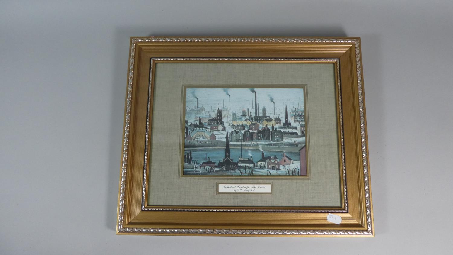 A Pair of Small Gilt Framed Lowry Prints, Industrial Landscape-The Canal and VE Day Celebrations - Image 3 of 3