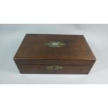 A 19th Century Oak Writing Slope with Brass and Mother of Pearl Inlay to Hinged Lid and