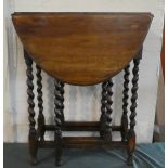 An Oak Drop Leaf Barley Twist Oval Topped Table, 60cm Wide