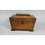 A Good Rosewood 19th Century Two Division Tea Caddy of Sarcophagus Form with Ring Carrying