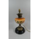 A Victorian Oil Lamp with Ceramic Reservoir and Brass Stand Converted to Electric Table Lamp, 39cm