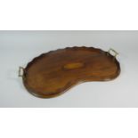 A 19th Century Kidney Shaped Mahogany Two Handled Drinks Dray with Centre Shell Inlay, 61cm Wide