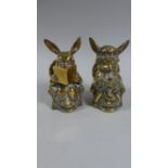 A Pair of Brass Ornaments in the Form of Elderly Seated Grandma and Granddad Rabbits, Each 11cm High