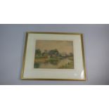 A Framed Water Colour Depicting Summer River Scene with Church and Figures