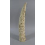 A Resin Model of a Carved Elephant Tusk, Decorated in Relief with Animals and Birds, 41cm High