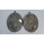 A Pair of 19th Century Cast Brass Oval Plaques Depicting Greek Philosophers, Each 15cn High