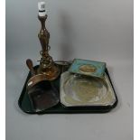 A 19th Century Copper Scoop, Wooden Table Lamp, Silver Plated Tray etc
