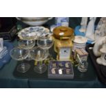 A Harrods Table Mat Containing Six Babycham Glasses, Set of Six Mouse and Cheese Place Name Holders,