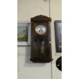 An Edwardian Mahogany Cased Wall Clock with Eight Day Movement, 74cm High (Working)