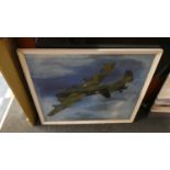 A Framed Oil on Canvas, Lancaster Bomber, 75cm Wide