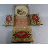 A Collection of Three Heraldic Tapestry Cushions, Unframed Sampler and Tapestry Depicting Stag