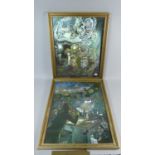 A Pair of Iridescent Gilt Framed Prints, Each 50cm High
