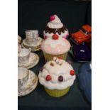 A Collection of Three Ceramic Novelty Storage Jars in the Form of Cupcakes, The Largest, 22cm High