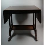 A Miod 20th Century Mahogany Drop Leaf Occasional Table with Stretcher Shelf and Turned Supports,