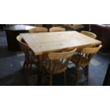 A Rectangular Pine Table, 152cm x 80cm and Six Pine Kitchen Chairs