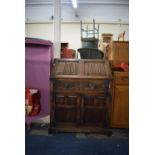 An Oak Linen Fold Fall Front Bureau, 76cm Wide