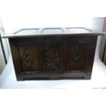 An Oak Three Panelled Coffer Chest with Hinged Lid, 84cm Wide