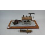 A Vintage Child's Toy Steam Engine on Wooden Plinth, 35cm Long