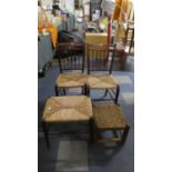 Two Rush Seated Bedroom Chairs and Two Stools