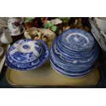 A Tray Containing Various Blue and White Plates, Lidded Tureen Etc