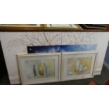 A Pair of Still Life Prints, Wave Print on Glass Together with Two Mounted but Unframed Still Life