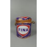 A Cylindrical Upholstered Stool/Box in the Form of a Fina Barrel of Oil, Rope Carrying Handles, 33cm