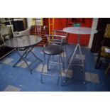 A Tall Circular Topped Chromed Based Table and Two Chromed Framed Chairs, Table 60cm Diameter
