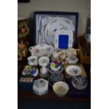 A Tray of Ceramics to Include Anysley Cottage Garden Cake Plate and Knife, Coalport Two Handled