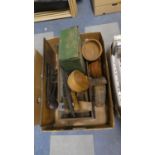 A Box Containing Various Vintage Tools, Machete, Saftey Cooker etc