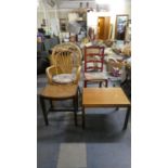 A Collection of Furniture to Include Painted Ladder Back Rush Seated Chair, Bamboo Armchair, Cane