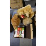 A Box Containing Various Teddy Bears and Soft Toys Together with a Box of Toys and Games