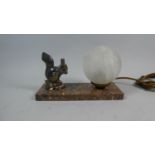 A French Novelty Night Light in the Form of a Squirrel Set on Rectangular Marble Plinth, 22cm Long