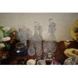 A Collection of Glassware to Include Two Decanter, Wines and Sherries, Mantle Clock, Overlaid Rose