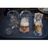 A Tray Containing Peter Rabbit Ornaments, Glass Disney Tigger and Mickey Mouse etc