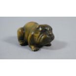 A Carved Wooden Netsuke in the Form of a Bulldog, Signed, 5cm Wide