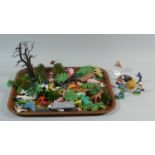 A Tray Containing Various Plastic Animal and Cowboy Toys, Zoo Animals Etc