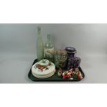 A Tray Containing Vintage Marbles, 1970's Table Mats, Collectors Bottle and Tins