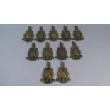 A Collection of Eleven Brass Naval Plaques, 'Gibraltar' Spelt Incorrectly, Each 11cm High