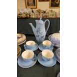 A Vintage Crown Clarence Part Coffee Set, Four Cups and Saucers and a Coffee Pot