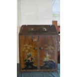 An Edwardian Chinoiserie Fall Front Bureau with Lacquered Decoration, Fitted Interior to Top but