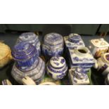 A Collection of Eight Various Ringtons Blue and White Tea Caddies