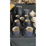 A Denby Stoneware Coffee Set Comprising Six Cups and Saucers, Two Coffee Pots and Cream Jug