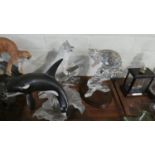 A Tray Containing Three Large Animal Ornaments, Leopard, Wolf and Killer Whale