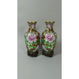 Two Cloisonne Vases Set on Wooden Stands, 26.5cm high