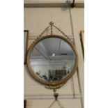 A Gilt Framed Circular Wall Mirror with Floral Swag Decoration, 50cm Diameter