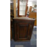 A 19th Century Oak Wall Hanging Corner Cabinet with Panelled Door Having Brass H Hinges, 77cm Wide