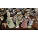 A Tray of Continental Figural Ornaments, Ribbon Plates Etc