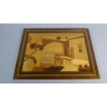 A Framed Italian Marquetry Panel Depicting Seaside Villa, 40cm Wide