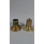 A Heavy Brass Edwardian Cylindrical Table Lighter Together with a Circular Brass Match Striker